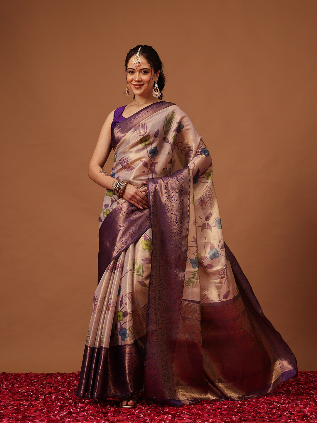 Banarasi Soft Silk Zari Tissue With Digital Printed Saree