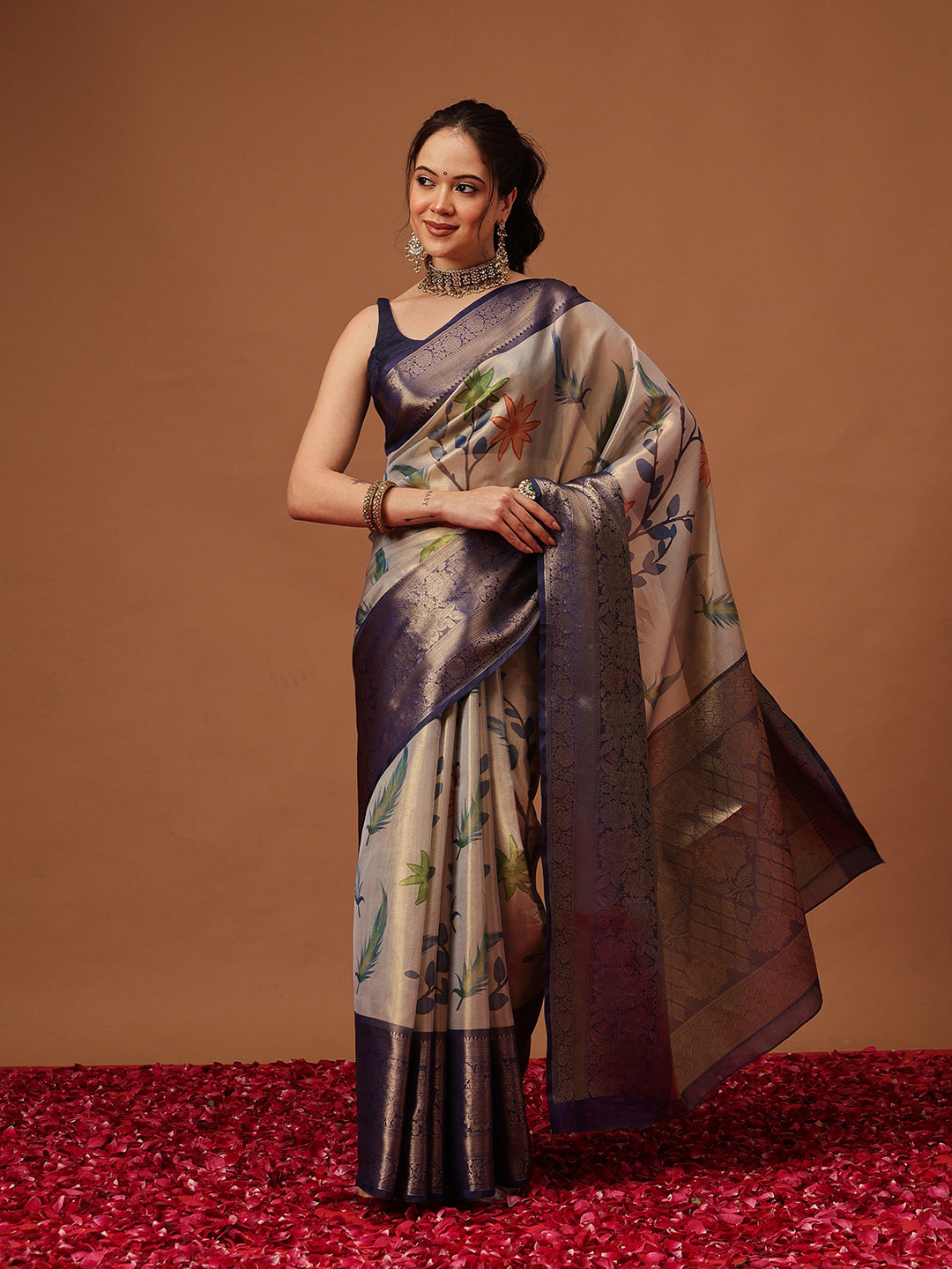 Banarasi Soft Silk Zari Tissue With Digital Printed Saree