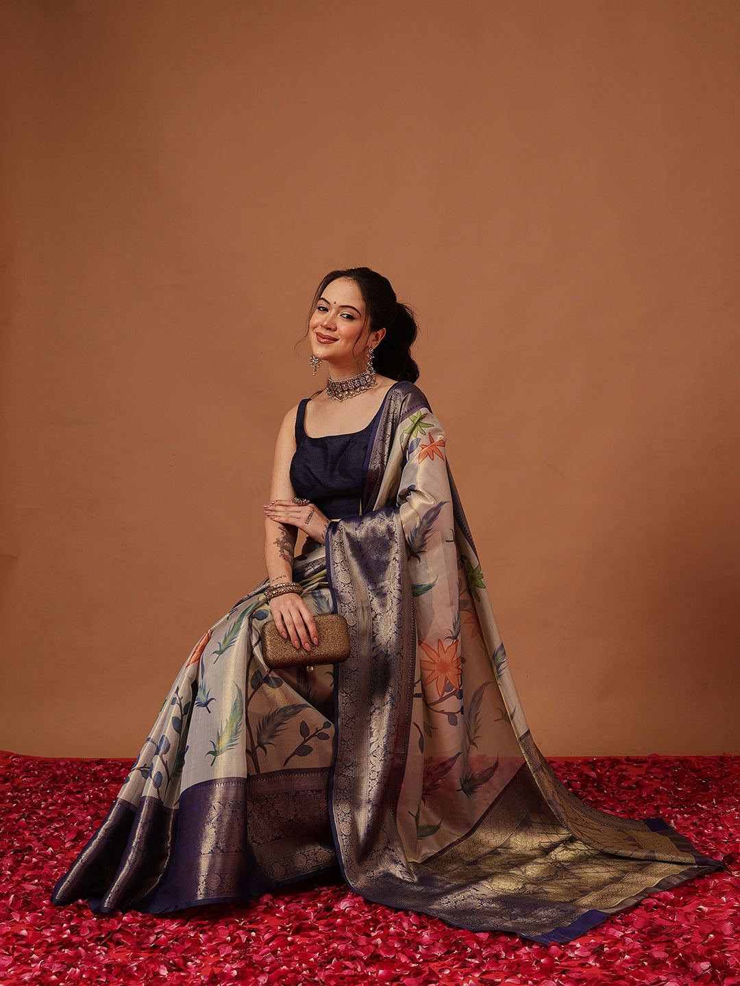 Banarasi Soft Silk Zari Tissue With Digital Printed Saree