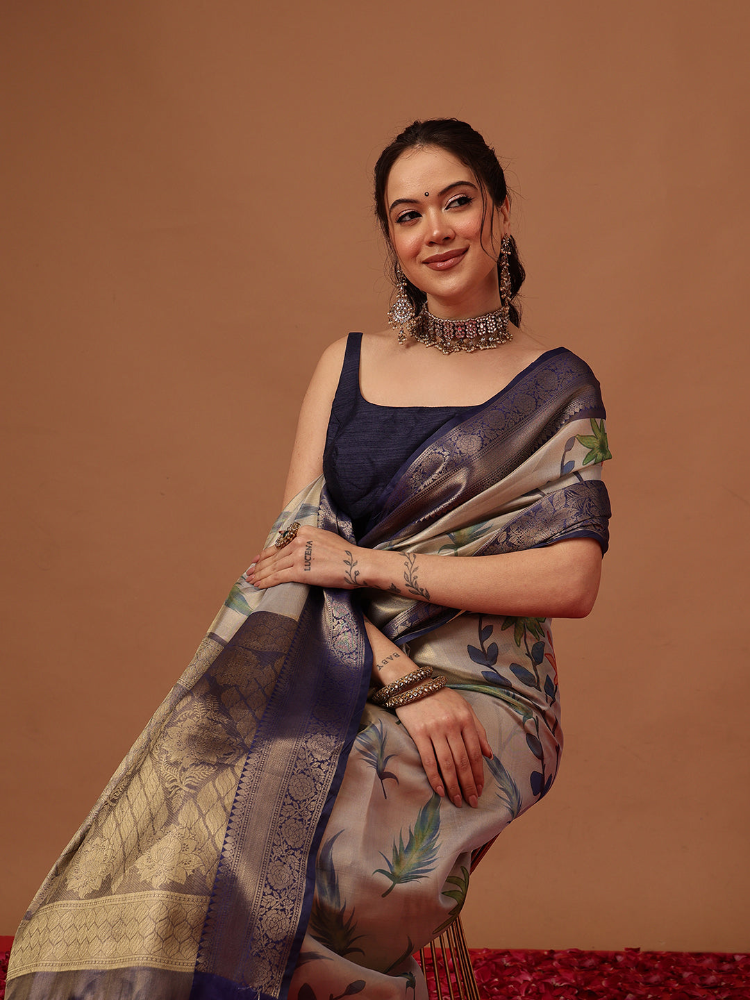 Banarasi Soft Silk Zari Tissue With Digital Printed Saree