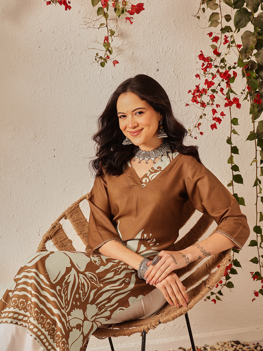 Women's Rayon Cotton Slub Regular Straight Printed Kurta