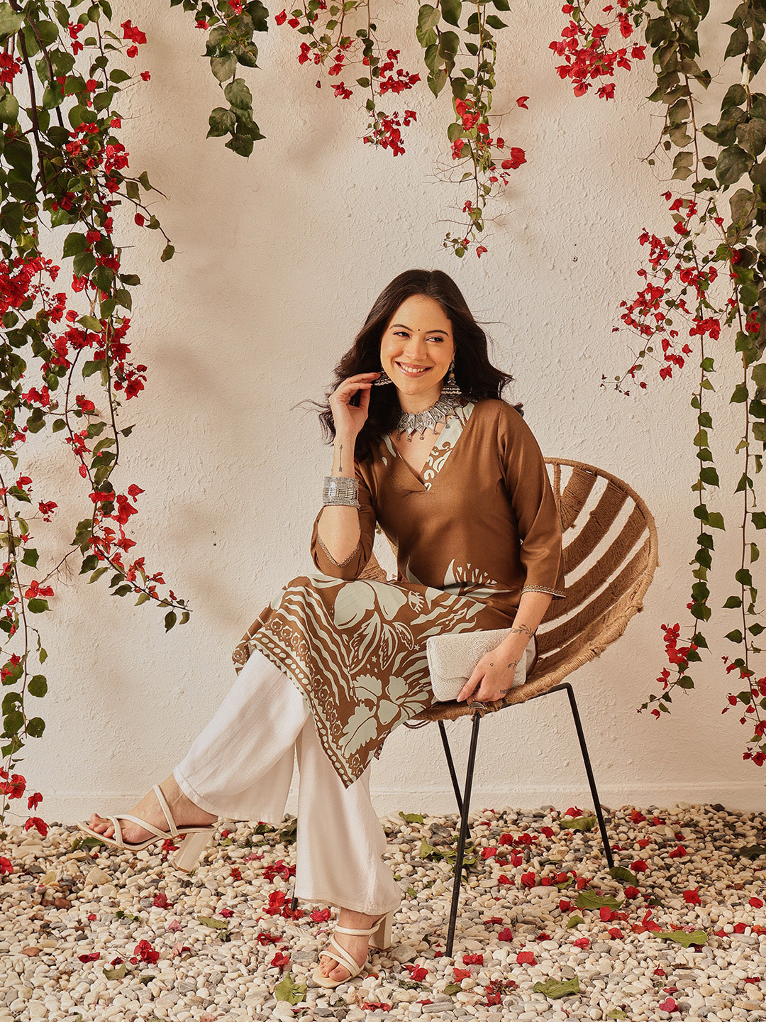 Women's Rayon Cotton Slub Regular Straight Printed Kurta