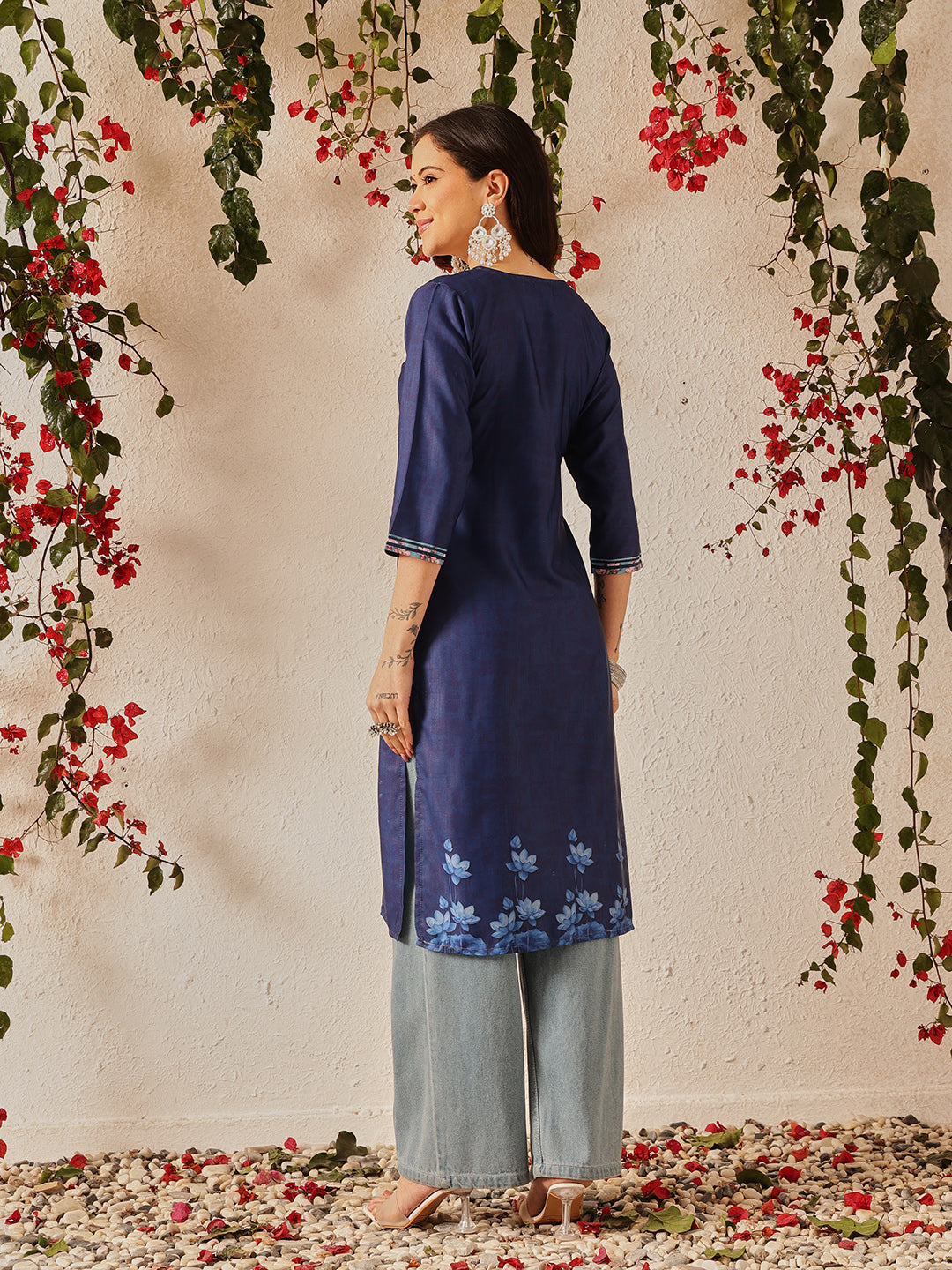 Women's Rayon Cotton Slub Regular Straight Printed Kurta