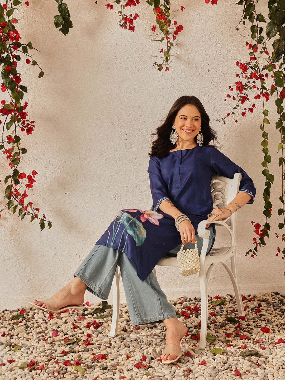 Women's Rayon Cotton Slub Regular Straight Printed Kurta