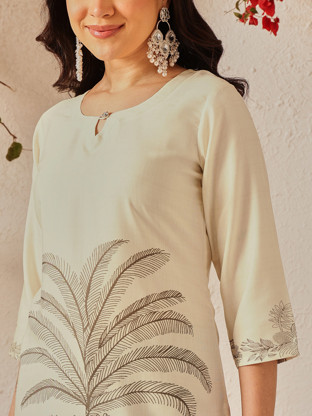 Women's Rayon Cotton Slub Regular Straight Printed Kurta