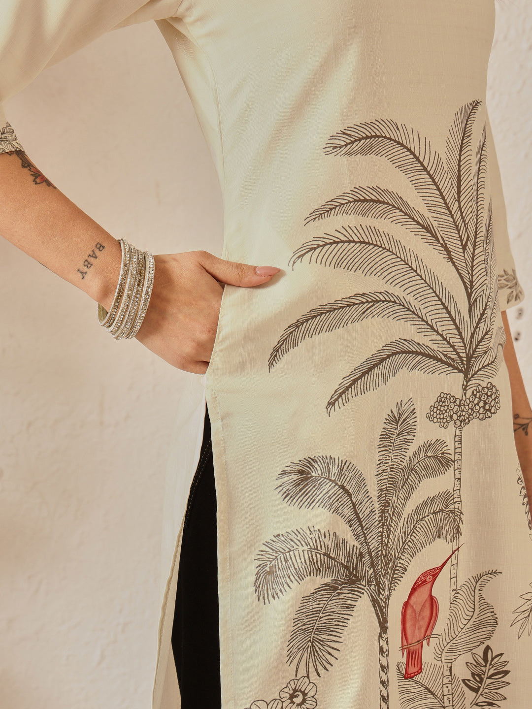 Women's Rayon Cotton Slub Regular Straight Printed Kurta