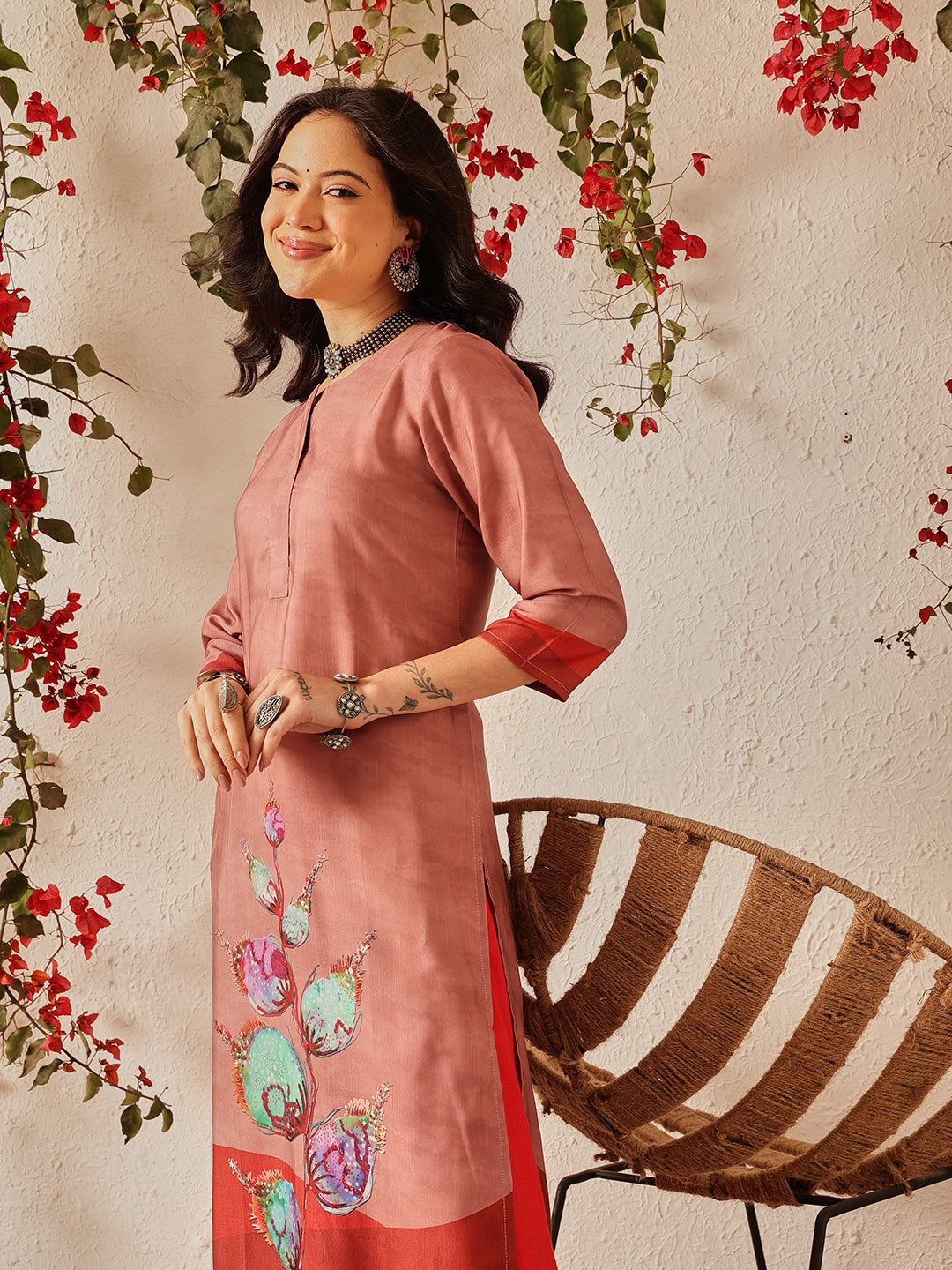 Women's Cotton Rayon Floral Straight Long Kurti