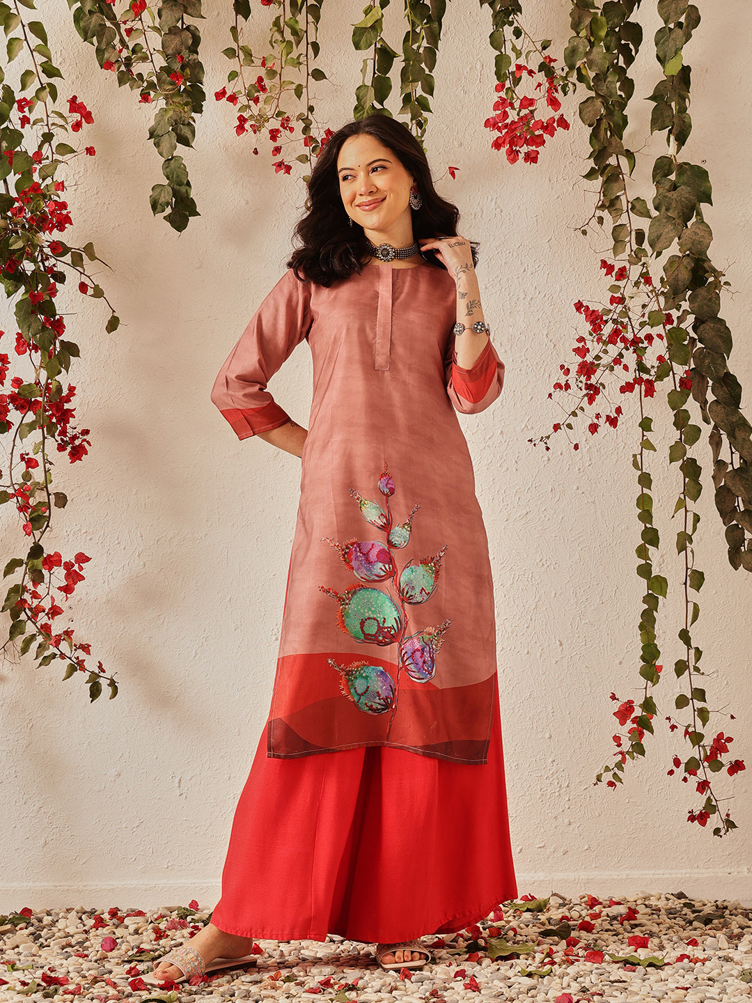 Women's Cotton Rayon Floral Straight Long Kurti