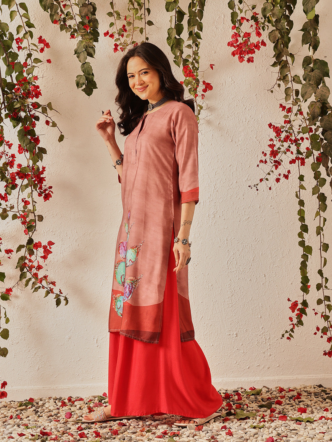 Women's Cotton Rayon Floral Straight Long Kurti