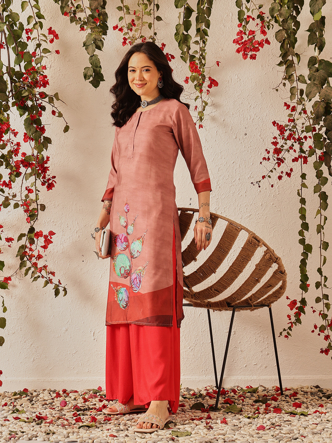 Women's Cotton Rayon Floral Straight Long Kurti