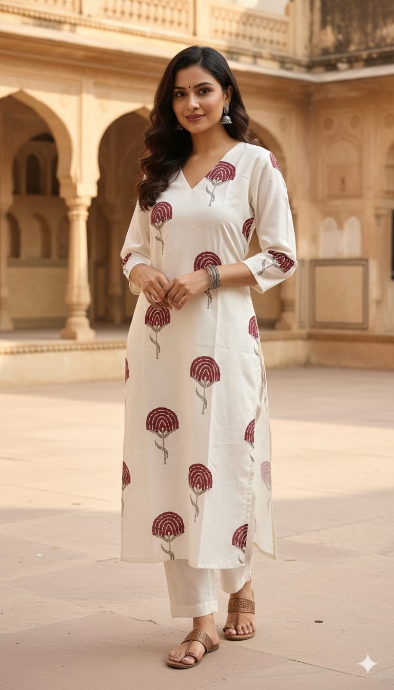 Digital Printed Poly Cotton Regular Straight Kurta