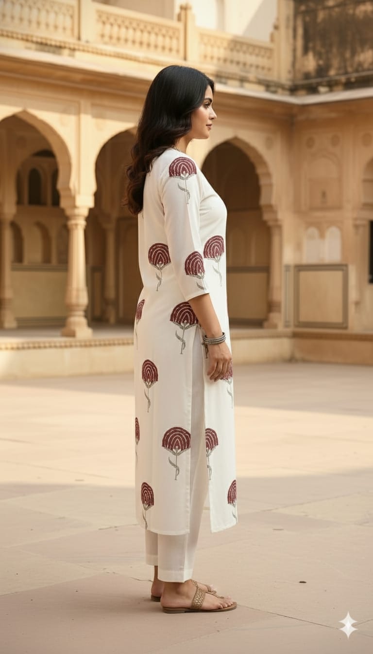 Digital Printed Poly Cotton Regular Straight Kurta