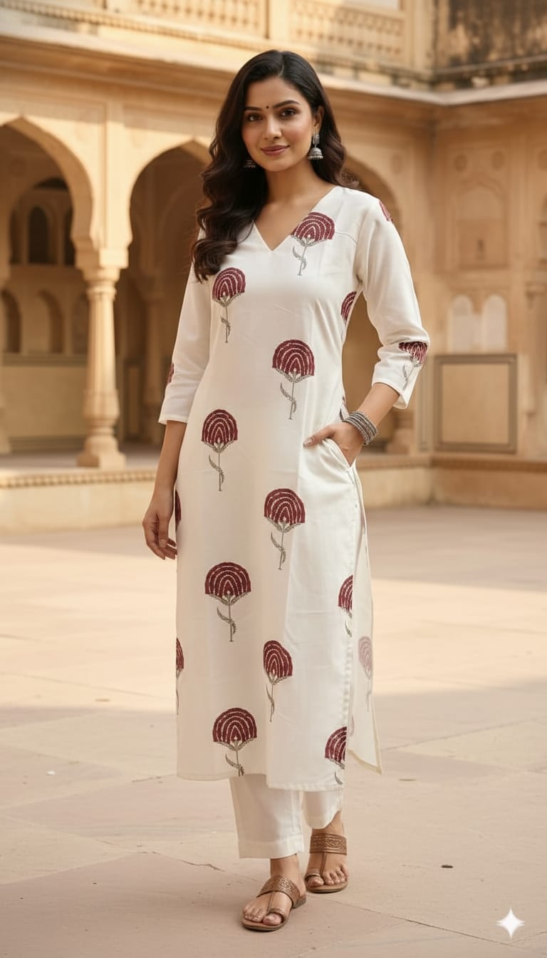 Digital Printed Poly Cotton Regular Straight Kurta