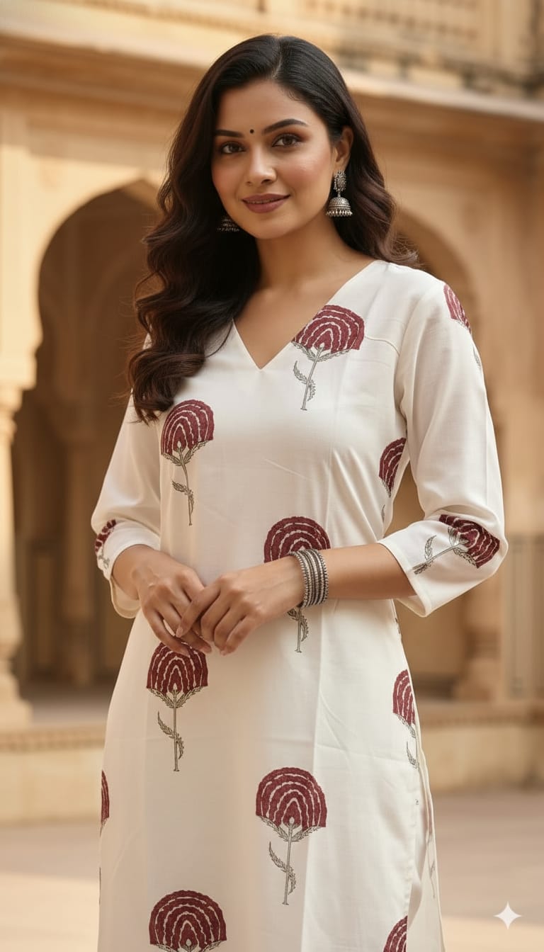 Digital Printed Poly Cotton Regular Straight Kurta