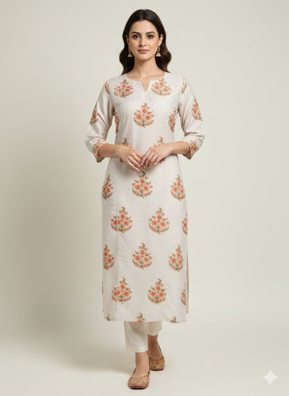 Women’s Casual Wear Rayon Blend Straight Kurta with Digital Print Keyhole Neck