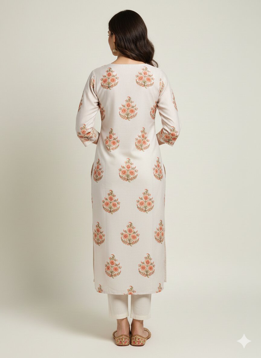 Women’s Casual Wear Rayon Blend Straight Kurta with Digital Print Keyhole Neck