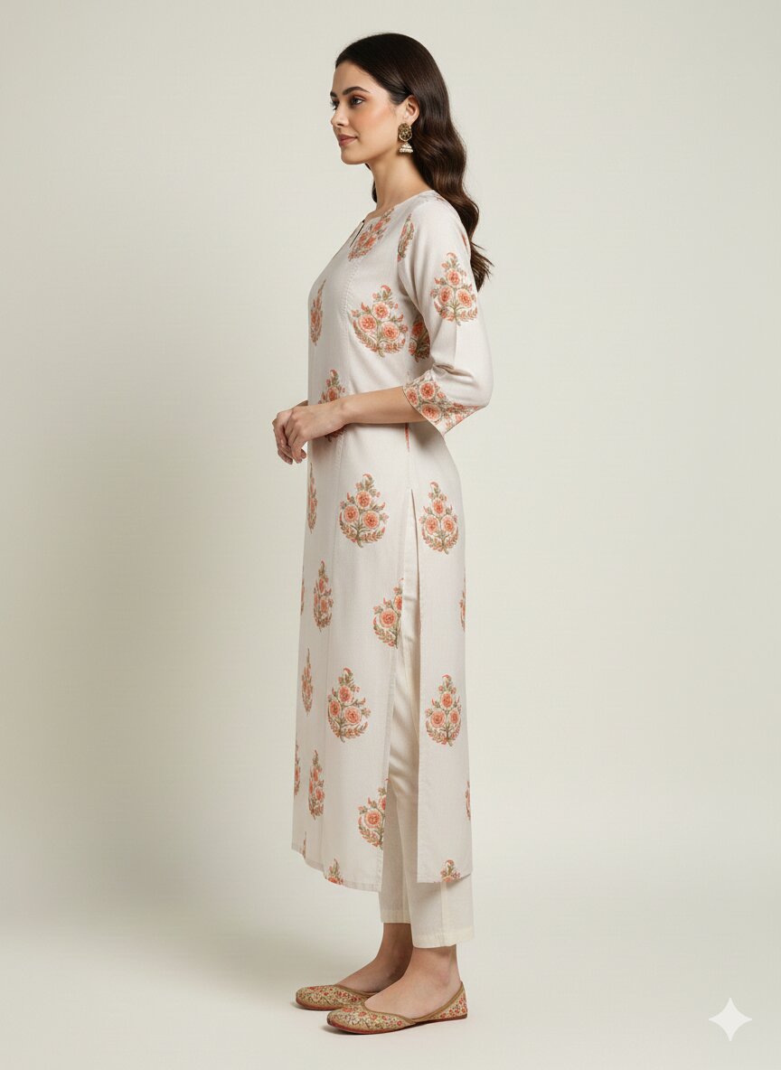 Women’s Casual Wear Rayon Blend Straight Kurta with Digital Print Keyhole Neck