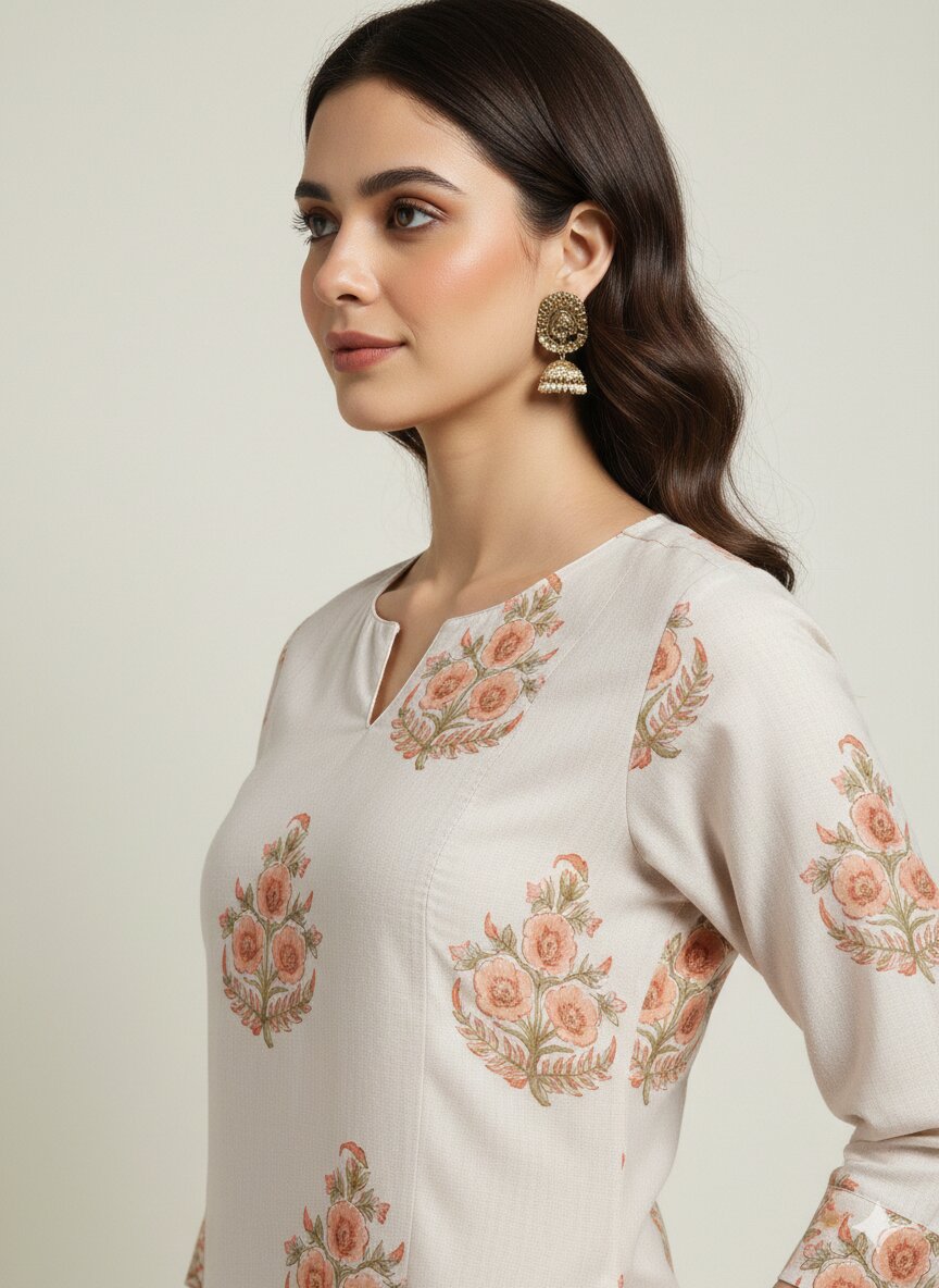 Women’s Casual Wear Rayon Blend Straight Kurta with Digital Print Keyhole Neck