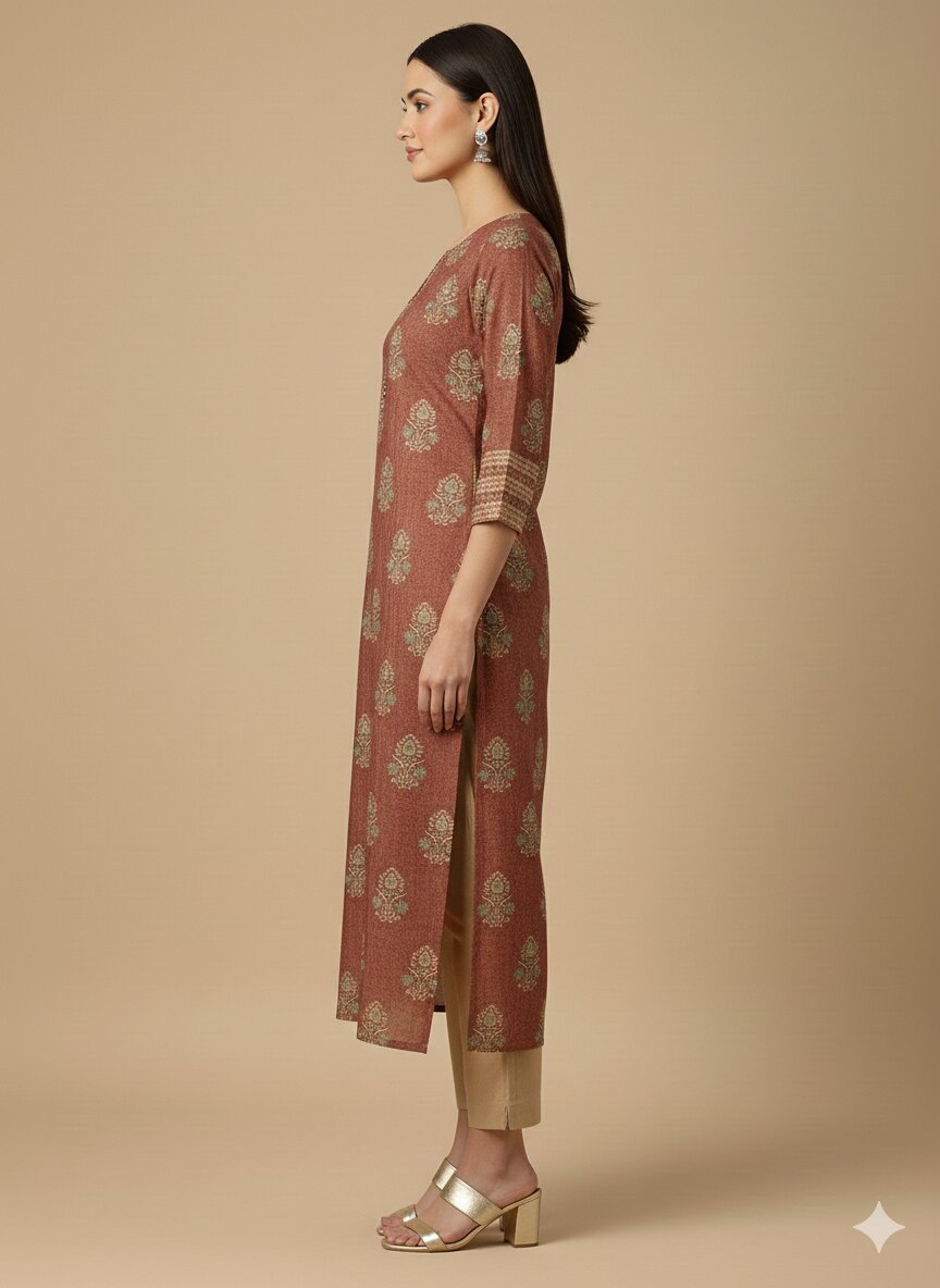 Women’s Casual Wear Rayon Blend Straight Kurta with Digital Print Keyhole Neck