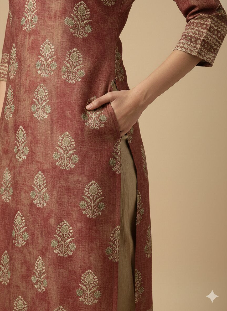 Women’s Casual Wear Rayon Blend Straight Kurta with Digital Print Keyhole Neck