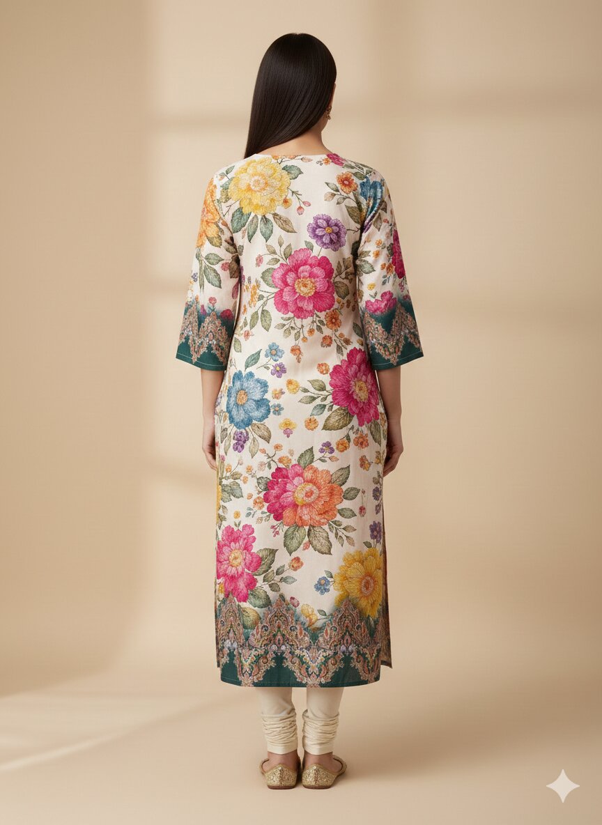 Women’s Casual Wear Rayon Blend Straight Kurta with Digital Print Keyhole Neck