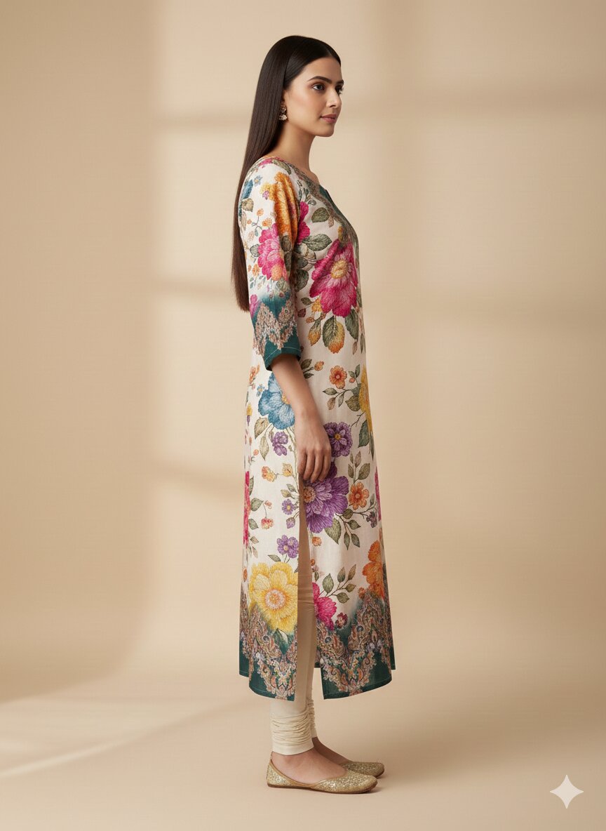 Women’s Casual Wear Rayon Blend Straight Kurta with Digital Print Keyhole Neck