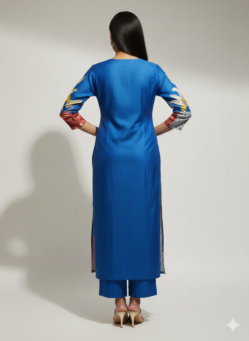 Women’s Casual Wear Rayon Blend Straight Kurta with Digital Print Keyhole Neck