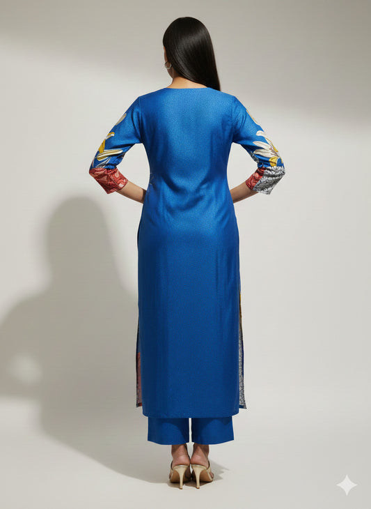 Women’s Casual Wear Rayon Blend Straight Kurta with Digital Print Keyhole Neck