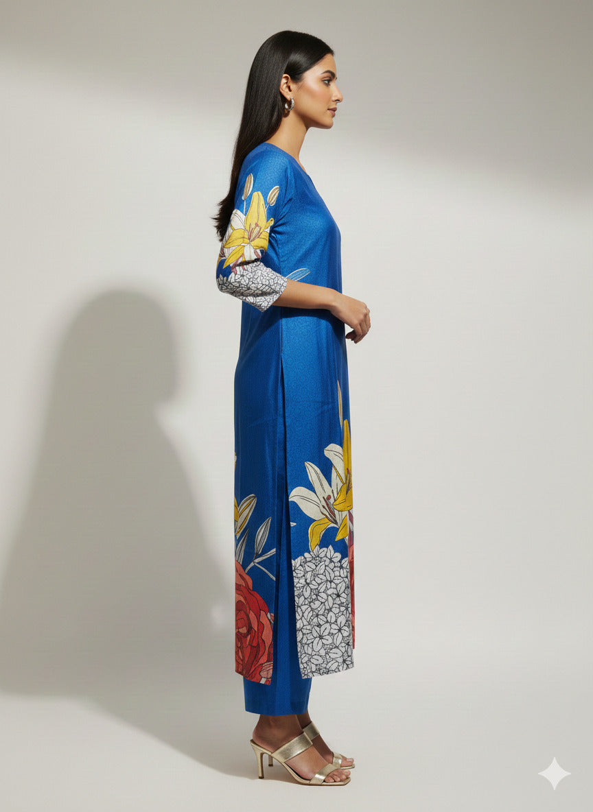 Women’s Casual Wear Rayon Blend Straight Kurta with Digital Print Keyhole Neck