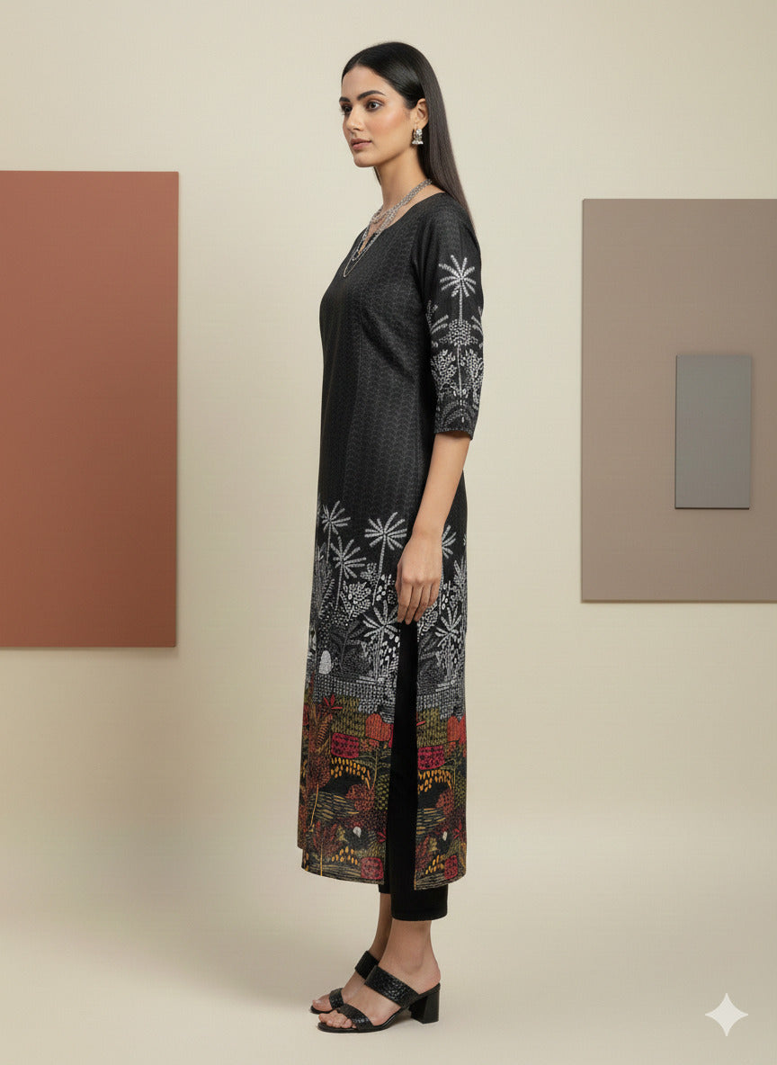 Women’s Casual Wear Rayon Blend Straight Kurta with Digital Print Keyhole Neck