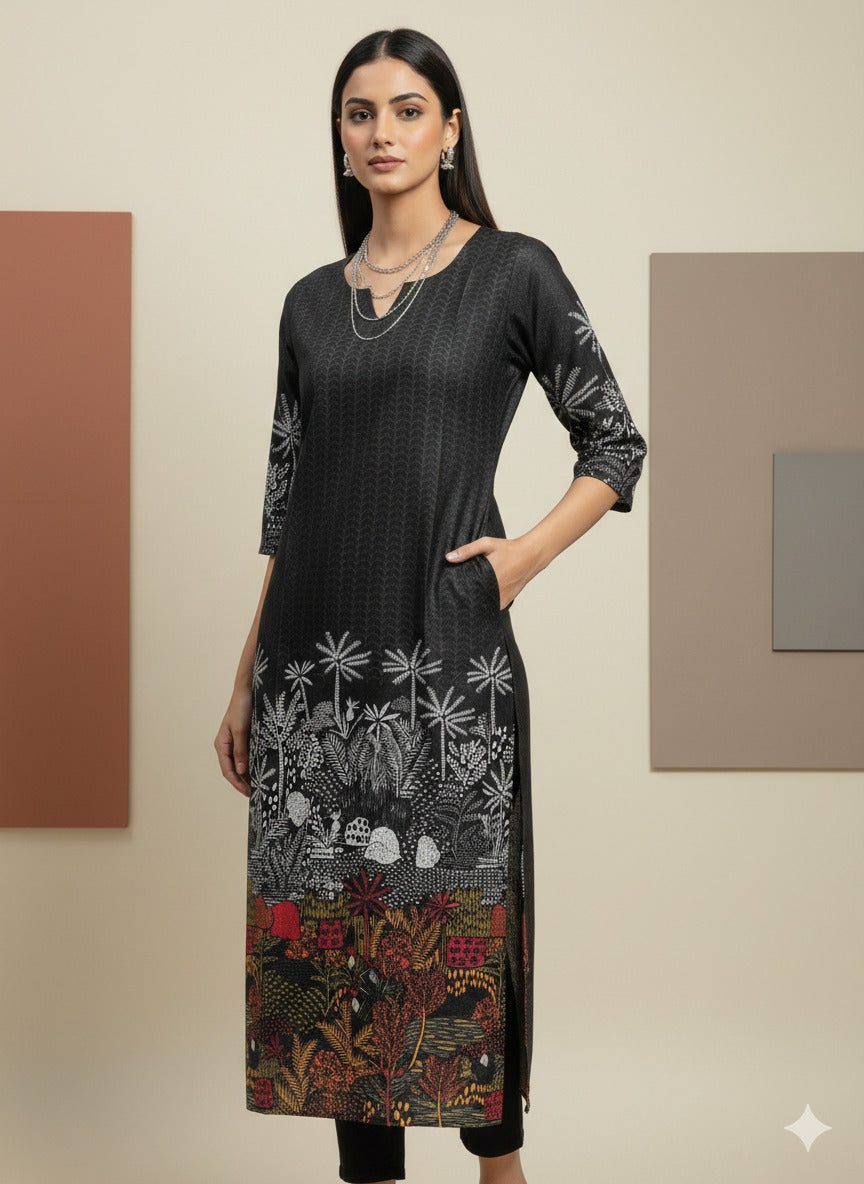Women’s Casual Wear Rayon Blend Straight Kurta with Digital Print Keyhole Neck