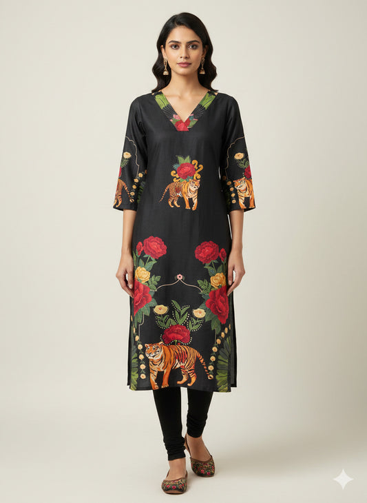 Women’s Casual Wear Rayon Blend Straight Kurta with Digital Print
