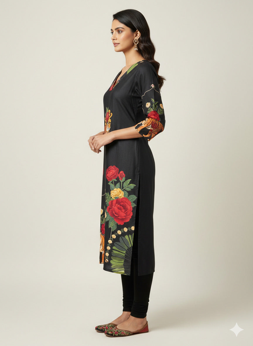 Women’s Casual Wear Rayon Blend Straight Kurta with Digital Print