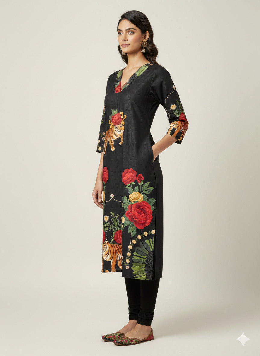 Women’s Casual Wear Rayon Blend Straight Kurta with Digital Print