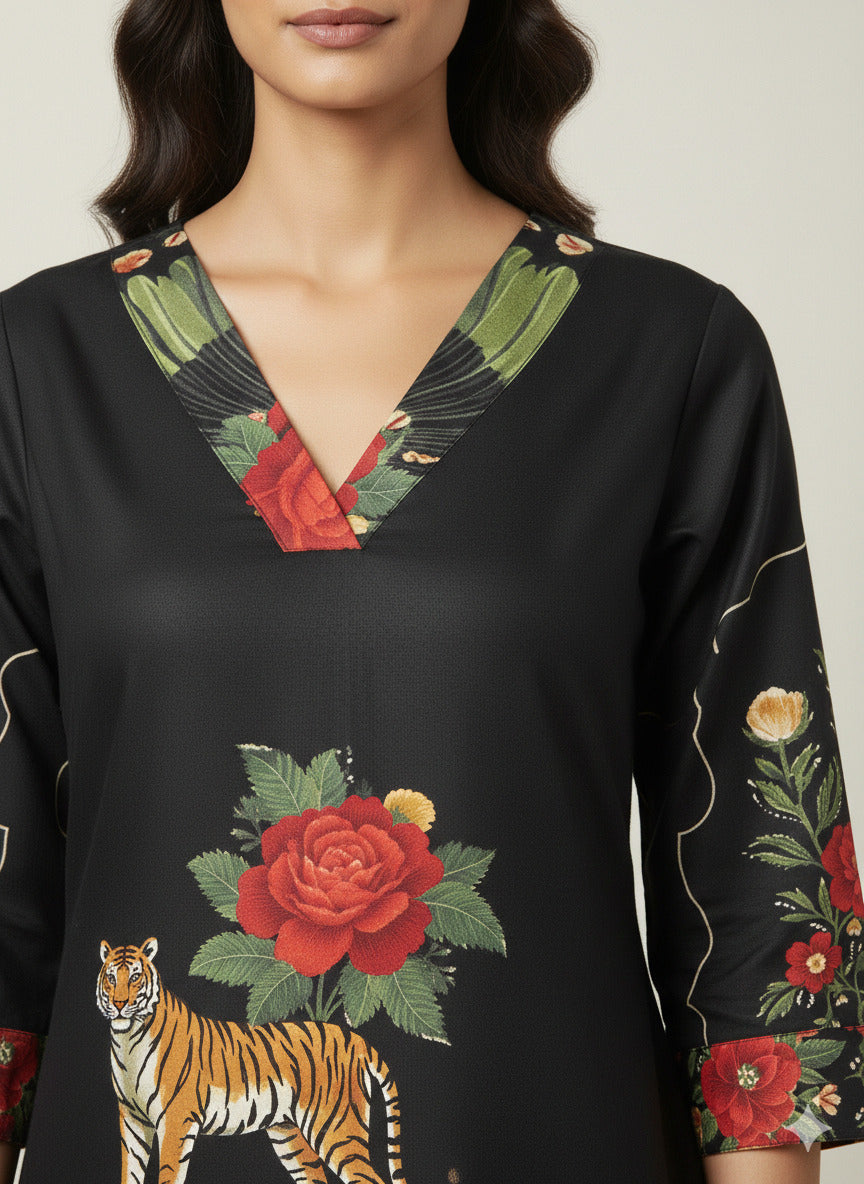 Women’s Casual Wear Rayon Blend Straight Kurta with Digital Print