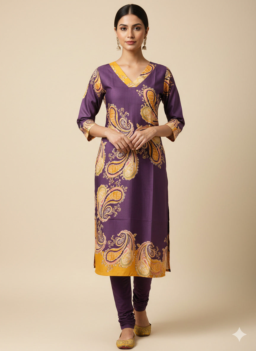 Women’s Casual Wear Rayon Blend Straight Kurta with Digital Print