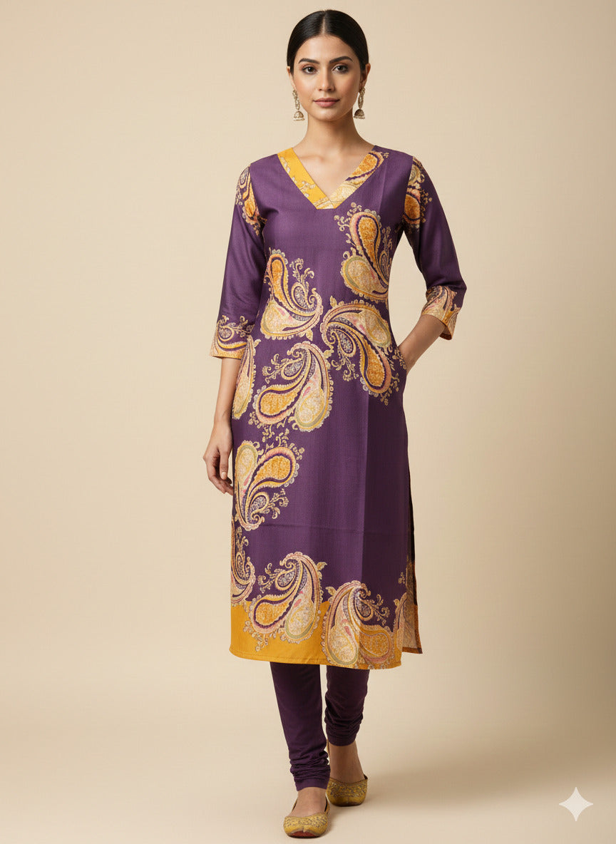 Women’s Casual Wear Rayon Blend Straight Kurta with Digital Print