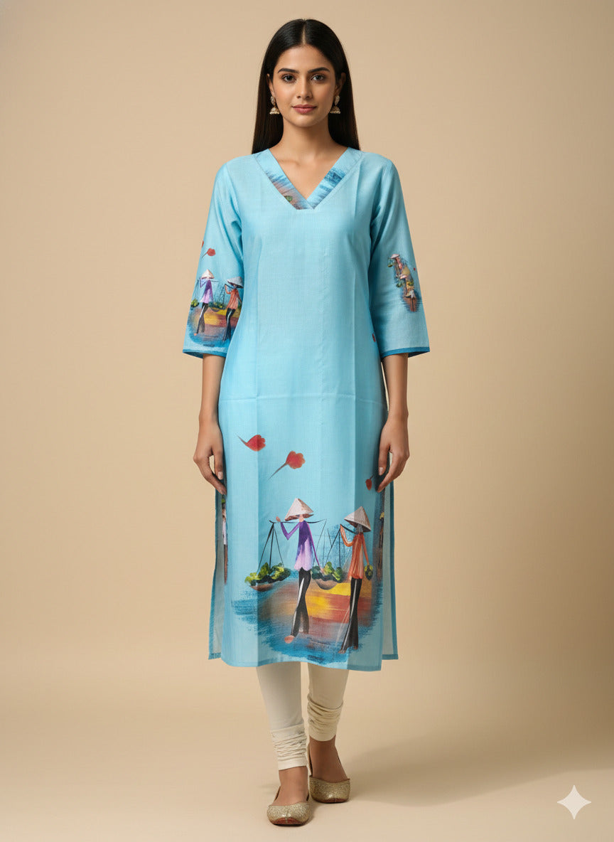 Women’s Casual Wear Rayon Blend Straight Kurta with Digital Print