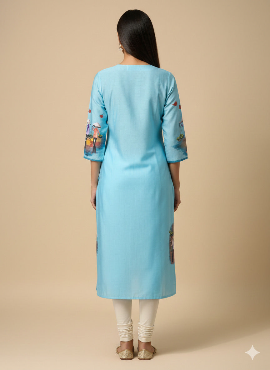 Women’s Casual Wear Rayon Blend Straight Kurta with Digital Print