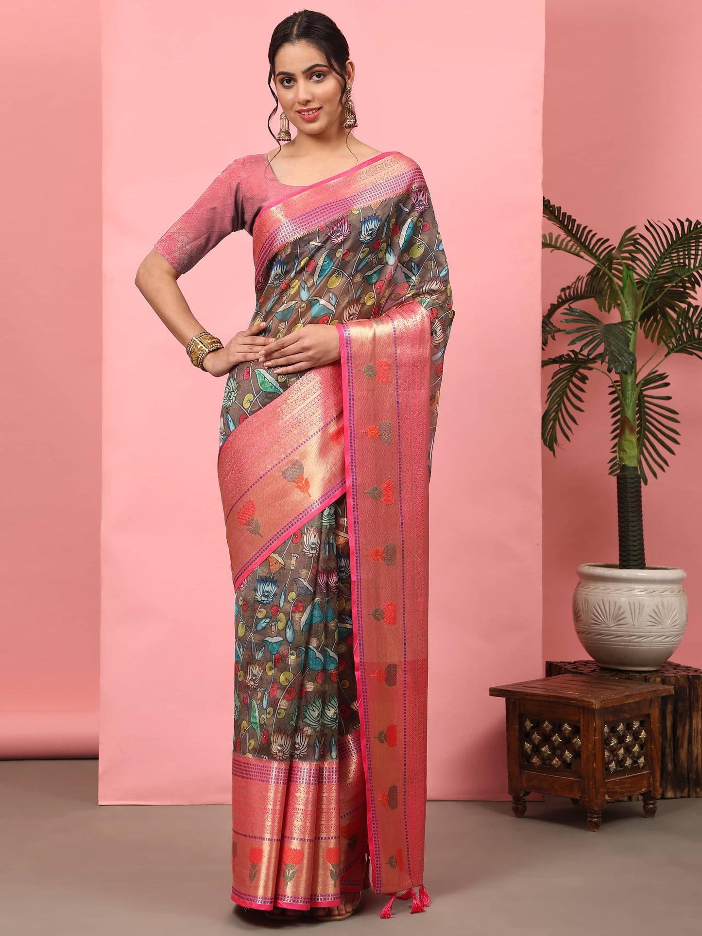 Banarasi Art Silk Digital Printed Kalamkari Saree
