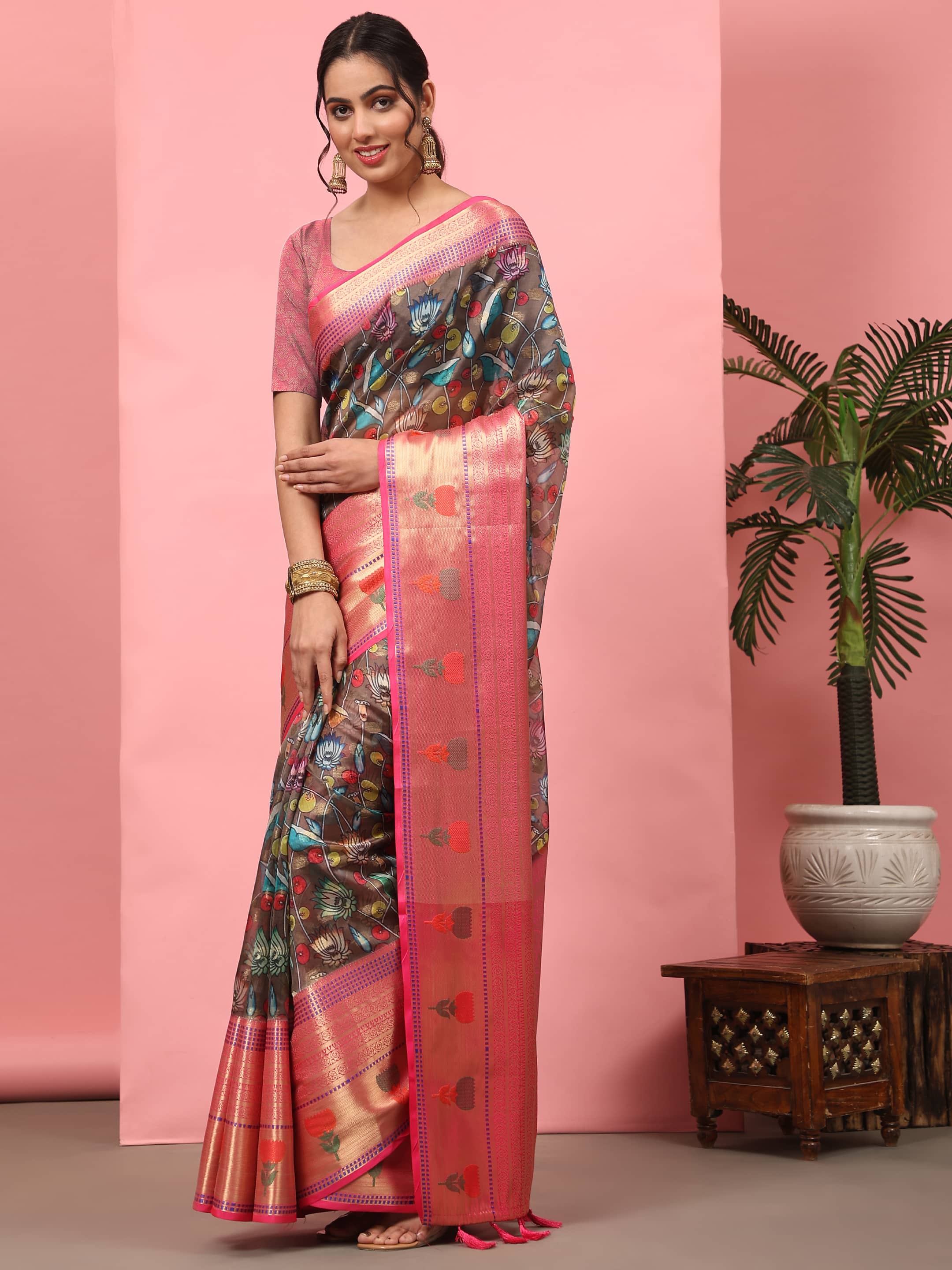 Banarasi Art Silk Digital Printed Kalamkari Saree