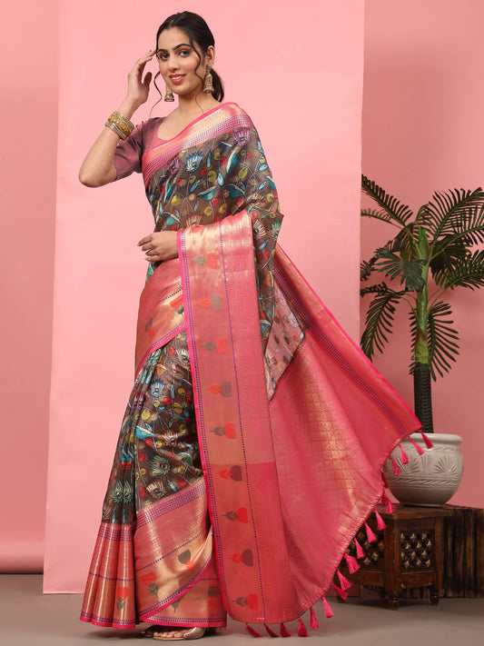 Banarasi Art Silk Digital Printed Kalamkari Saree