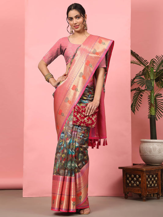 Banarasi Art Silk Digital Printed Kalamkari Saree