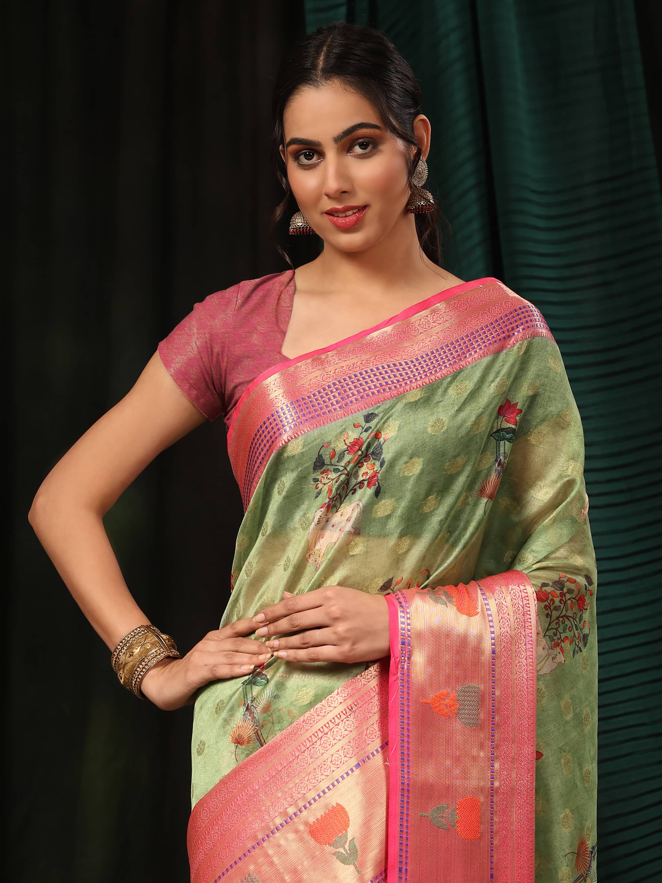 Banarasi Art Silk Digital Printed Kalamkari Saree