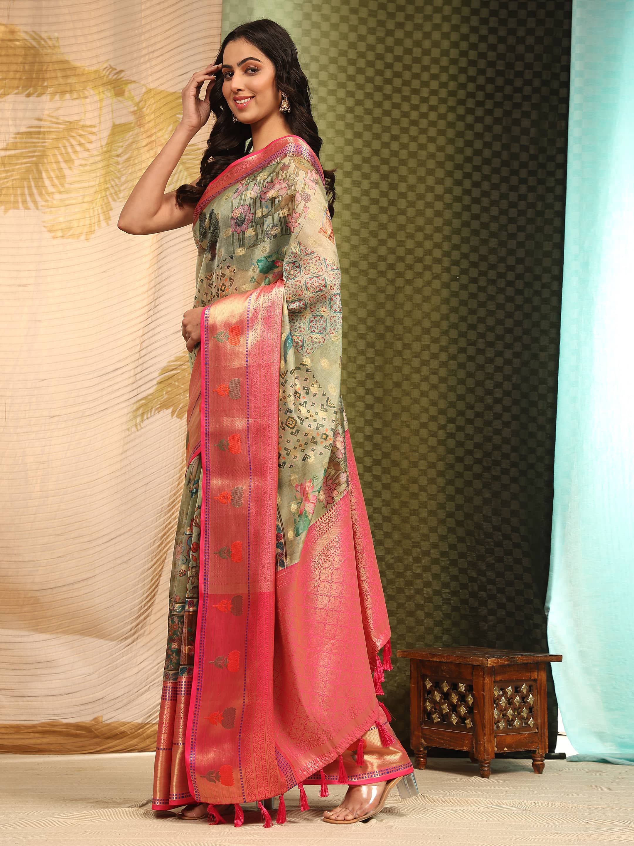 Banarasi Art Silk Digital Printed Kalamkari Saree