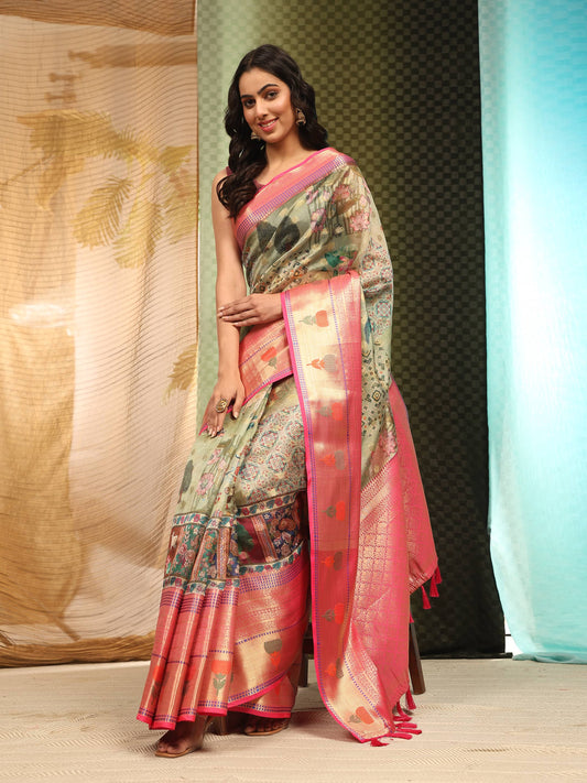 Banarasi Art Silk Digital Printed Kalamkari Saree