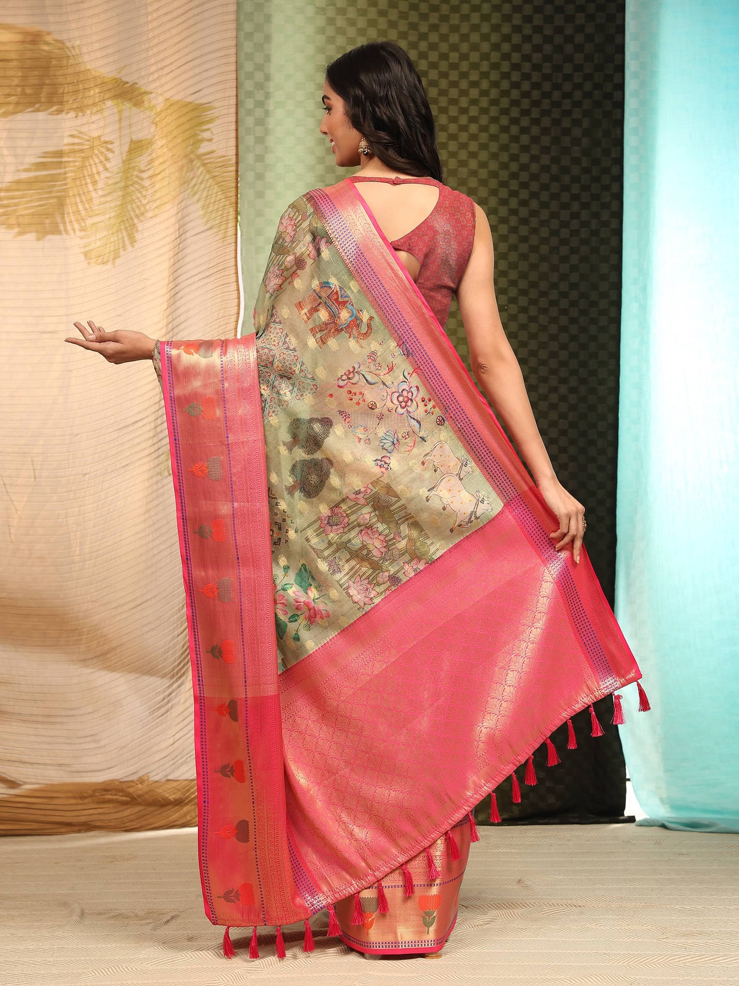 Banarasi Art Silk Digital Printed Kalamkari Saree