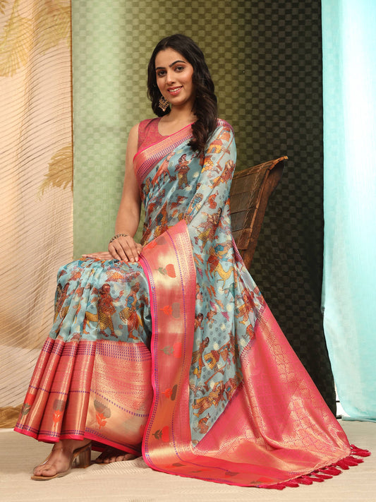 Banarasi Art Silk Digital Printed Kalamkari Saree