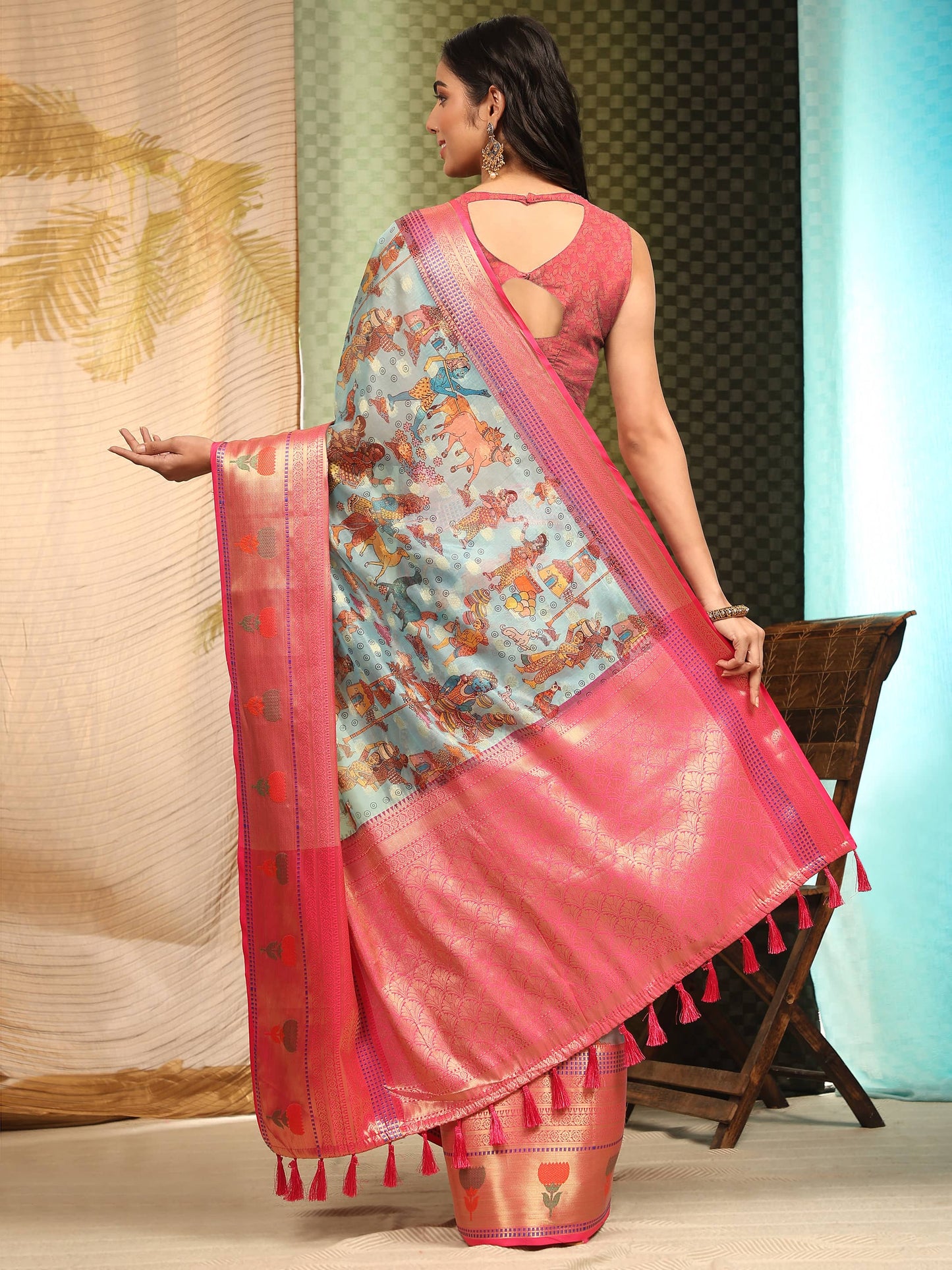 Banarasi Art Silk Digital Printed Kalamkari Saree