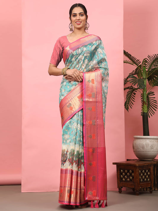 Banarasi Art Silk Digital Printed Kalamkari Saree